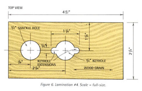 illustration of a wood board with two holes in it with the center one having two notches carved out for a key hole